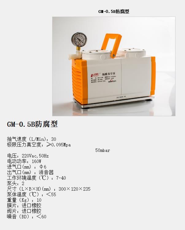 津腾 津腾 济南库 防腐隔膜真空泵 GM-0.5B 津腾（含截留瓶） GM-0.5B 济南库 GM-0.5B 济南库