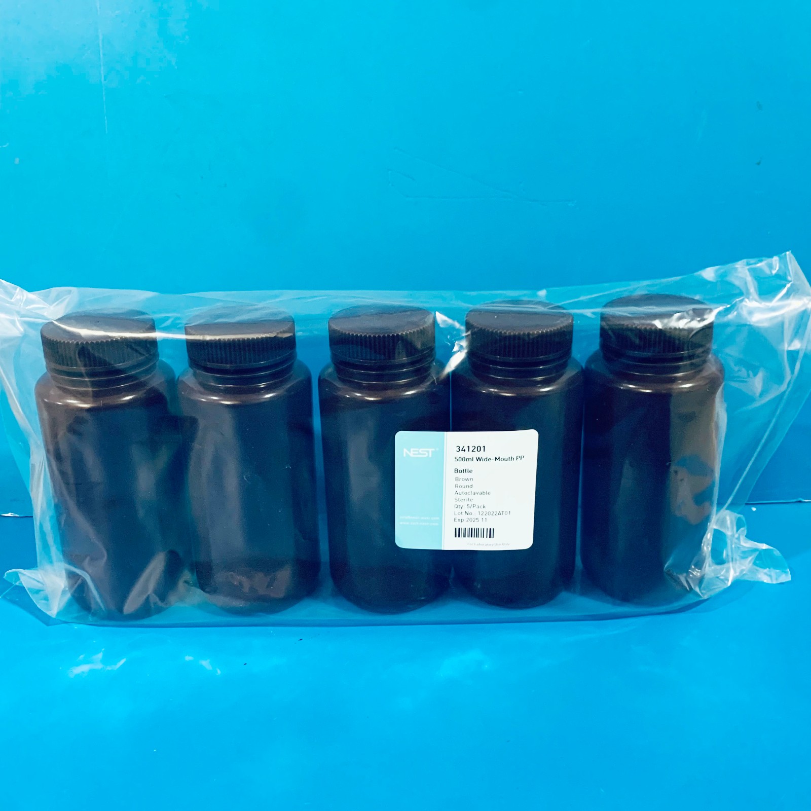 NEST NEST 青岛库 500ml 棕色大口塑料瓶 PP琥珀色, 广口瓶 ，灭菌 耐思 NEST 棕色塑料瓶 500ml 5个/包 10包/箱 500ml 5个/包 10包/箱