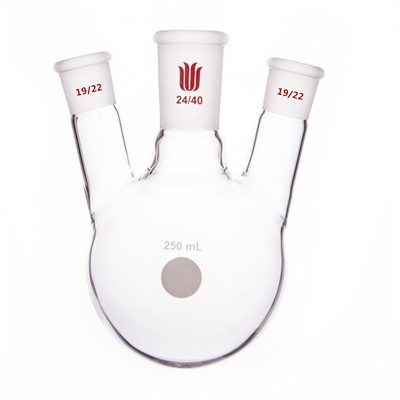 欣维尔 欣维尔 济南库 斜三口烧瓶 250ml  24*19*2 欣维尔 250ml 中间24/40侧19/22 济南库 250ml 中间24/40侧19/22 济南库